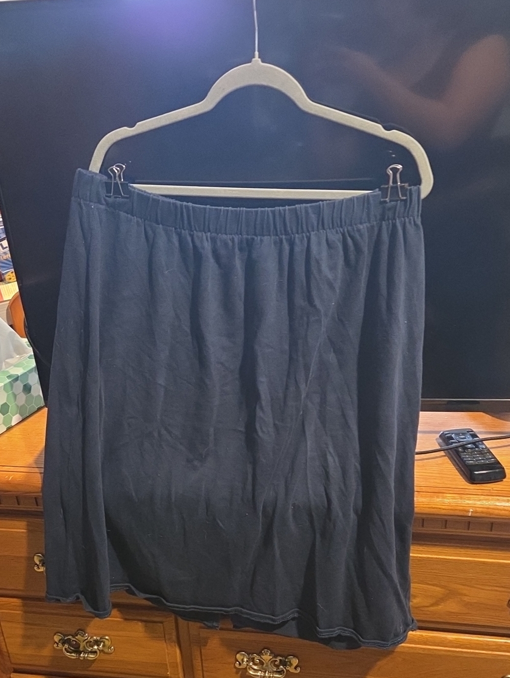 Classic Navy A-Line Elastic Waist Midi Skirt